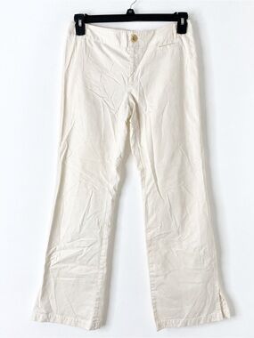 Banana Republic Y2K White Ivory Cotton Flare Pants Side Slit Hem NWOT